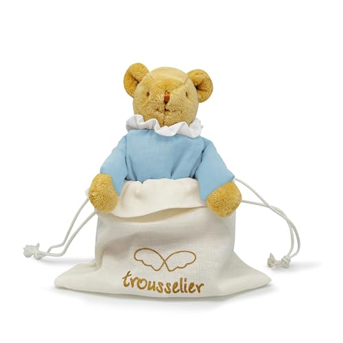 Trousselier - Schmusetuch für Babys, Bär, Babynest mit Rassel – Bär aus Bio-Baumwolle Himmelblau – Geschenk für Neugeborene, Jungen, Mädchen – Teddybär 20 cm – Kuscheltier für Neugeborene, Unisex von Trousselier