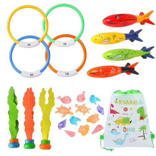 Trrrioosy Tauchspielzeug für Kinder, 23 Stück Unterwasser Tauchspielzeug Pool Spielzeug Set für Kinder ab 4-12 mit 4 Tauchringe 4 Toypedo Banditen 3 Algenspielzeug 12 Edelsteinen Trrrioosy Tauchspielzeug für Kinder, 23 Stück Unterwasser Tauchspielzeug Pool Spielzeug Set für Kinder ab 4-12 mit 4 Tauchringe 4 Toypedo Banditen 3 Algenspielzeug 12 Edelsteinen von Trrrioosy