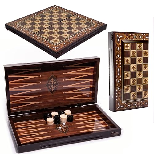 Backgammon Spiel Türkisches Tavla aus Holz Spielsteine und Würfel | Klappbares Spielbrett TAVLI Set von TruWare Just Camp