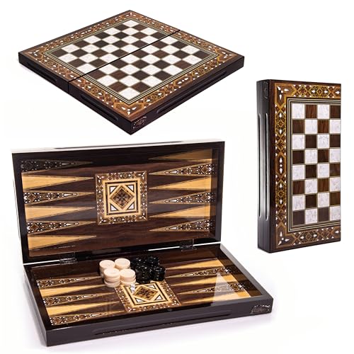 Backgammon Spiel Türkisches Tavla aus Holz Spielsteine und Würfel | Klappbares Spielbrett TAVLI Set von TruWare Just Camp