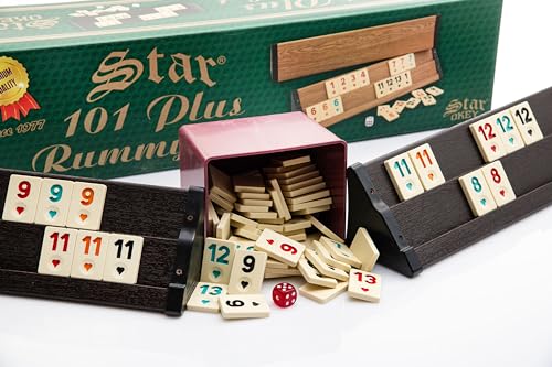 TruWare Just Camp Rummy Spiel Set aus Holz mit Melamin Steinen | Rommé Star Okey 101 Plus Gesellschaftsspiel Legespiel mit Würfel von TruWare Just Camp