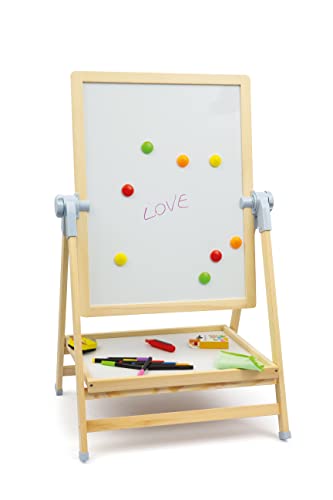 SEVI 88058 Wood Eco Smart Kindertafel, 2 in 1 Magnettafel und Kreidetafel mit 10 Magneten und 12x Kreide, Lerntafel & Whiteboard, Schreibtafel mit Ablage für Kinder ab 3 Jahre, ca. 45 x 60 x 115 cm von Trudi