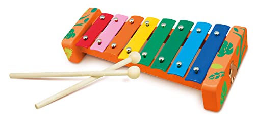 SEVI 88063 Wood Eco Smart Holz Xylophon, Nachhaltiges Musikinstrument mit 2 Schlägeln, Hammerspiel Xylofon mit Buntem Design, Motorik-Spielzeug für Kinder ab 12 Monaten, Mehrfarbig, ca. 24 x 12 x 5 cm von Trudi