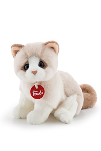 trudi 20872 Klassik Plüschkatze Brad ca. 19 cm, Größe S, hochwertiges Stofftier mit weichen Materialien, Plüschtier mit realistischen Details, waschbar, Kuscheltier für Kinder, Weiß/Beige von Trudi