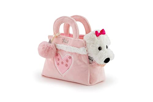 Trudi Fashion Pets 29616 Plüschhund Chloe in Einer Modetasche 9 x 16 x 17 cm (XS), hochwertiges Stofftier mit weichen Materialien, Tragetasche für Hund, waschbar, Kuscheltier für Kinder, Weiß/Rosa von Trudi