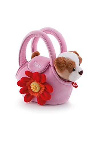 Trudi 29728 Fashion Pets Plüschhund in der Tasche ca. 19 cm, Größe XS, hochwertiges Stofftier Set mit kuscheliger Tragetasche für den Hund, Plüschtier waschbar, Kuscheltier für Kinder, Braun/Rosa von Trudi