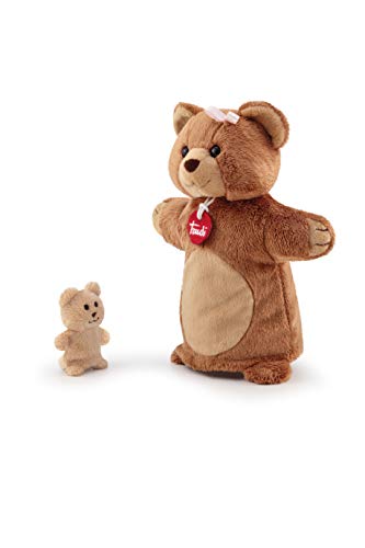 Trudi Puppets 29858 Handpuppe Teddy Bär mit Baby ca. 26 cm (Größe S), Stofftier aus hochwertigen Materialien, liebevolle Details, sehr flauschig, waschbar, Kuscheltier und Puppe für Kinder, Braun von Trudi