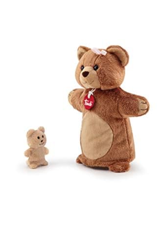 Trudi Puppets 29858 Handpuppe Teddy Bär mit Baby ca. 26 cm (Größe S), Stofftier aus hochwertigen Materialien, liebevolle Details, sehr flauschig, waschbar, Kuscheltier und Puppe für Kinder, Braun von Trudi