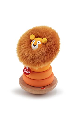 SEVI 88009 Narciso Holz Stapelspiel Löwe, magnetisches Steckspiel mit Plüsch-Mähne, Motorikspielzeug zum Sortieren, Stapelturm, Lernspielzeug für Kinder & Babys ab 1 Jahr, Orange, ca. 10 x 17 x 10 cm von Trudi