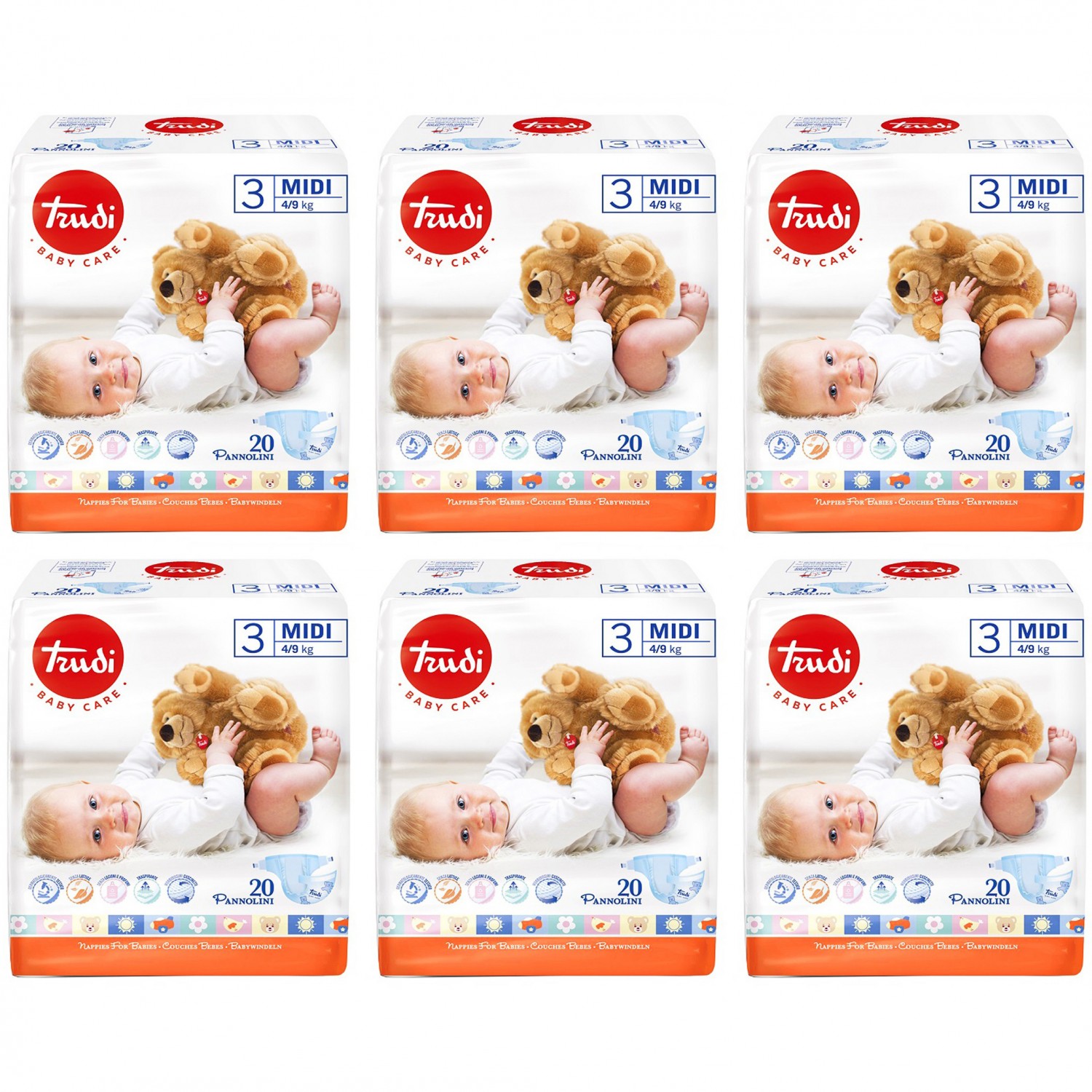 Trudi Dry Fit Windelset 4-9 kg Größe 3 Midi 6 Packungen à 20 Stück Trudi Dry Fit Windelset 4-9 kg Größe 3 Midi 6 Packungen à 20 Stück von Trudi