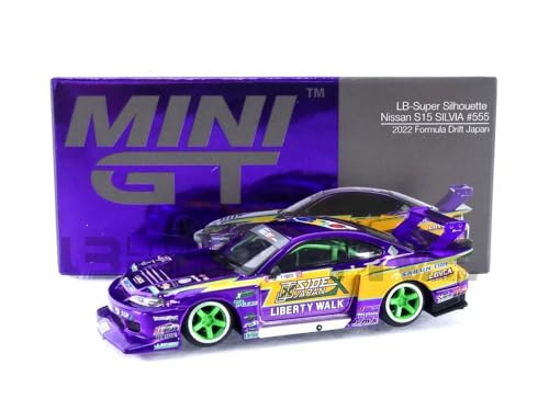 Truescale Miniatures Mini GT 1/64 Nissan Sylvia (S15) LB-Super Silhouette #555 2022 Formula Drift Japan Rechtshänder Endprodukt von Truescale Miniatures