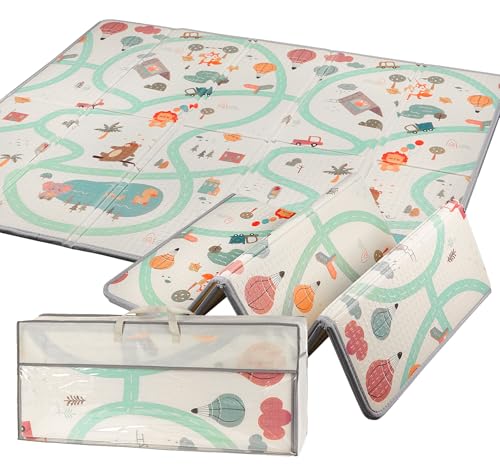 Truevaste Krabbelmatte Baby 180x200x1.5cm, Wasserfeste Baby Spielmatte mit Doppelseitigem Design, Weiche Kinderzimmer Teppich XPE Schaumstoff, Faltbare, mit Tragetasche, für Babys Kleinkinder Geschenk von Truevaste