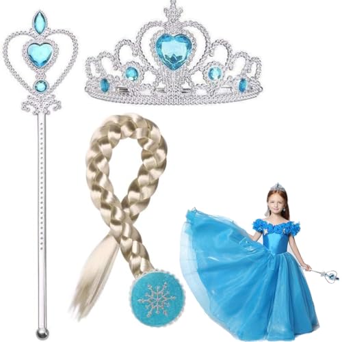 3 Pcs Prinzessin Kostüme Zubehör, Eisprinzessin Set,Pfirsichherz Krone, Zauberstab Mädchen,Prinzessin Perücke Dress Up Accessoires für Mädchen Kinder Party Geburtstag Kostüm von TrukD