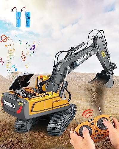 Trulloyoo Ferngesteuertes Auto ab 3 Jahre Bagger Spielzeug für Kinder Sand Fahrzeuge Metall Ferngesteuert Kinderspielzeug mit 680° Drehung Licht Sound Geschenke für Jungen ab 4 5 6 7 8 9 10 11 von Trulloyoo