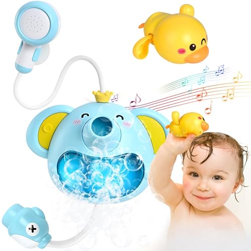 Trulloyoo Kinder Badewannenspielzeug Badespielzeug Baby ab 1 2 3 4 5 6 Jahre Elefantendusche mit Seifenblasenmaschine Musik Duschbrause Ente Wasserspielzeug Kinder Badespaß Geschenk Mädchen Junge von Trulloyoo