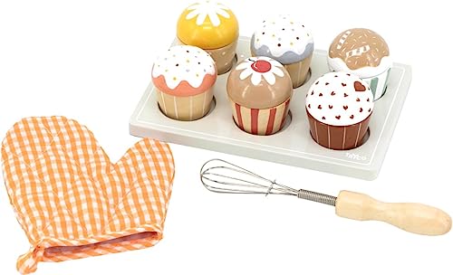 Tryco Cupcakes Backset aus Holz, mit 6 Cupcakes, Backofenwand, Backblech und Rührbesen, geeignet ab 18 Monaten von Tryco