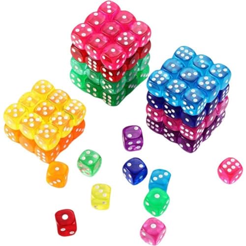 100 Stück/Box 14 Mm Würfel-Set, 6-seitige Standard-farbige Großwürfel, Durchscheinende D6-würfel Für Brettspiele, Partys, Klassenzimmer, Mathematik, Große Würfel von Tsffae