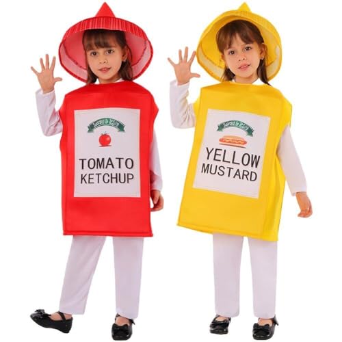 Tsffae 2-teiliges Ketchup- Und Senfkostüm Hut Für Kinder, Lustige Essenskostüme Für Kleinkinder, Jungen Und Mädchen, Halloween-cosplay-kostüme, Outfits, Verkleidungen von Tsffae