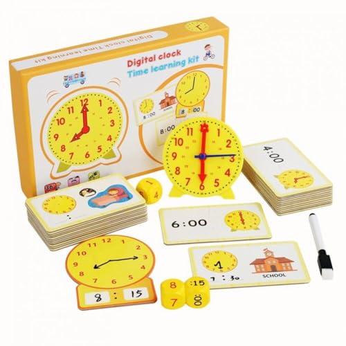 Tsffae Montessori-Uhr aus Holz für Kinder, Lernspielzeug für Stunden, Minuten und Sekunden, passendes Puzzle-Spielzeug, Lernset für die Lehruhr von Tsffae