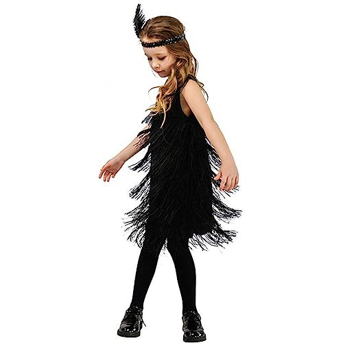 Tsffae Schwarzes Flapper-Kleid aus den 1920er-Jahren für Mädchen. Flapper-Mädchen-Kostüm. Schwarze Flapper-Kleider aus den 1920er-Jahren für Kinder. Flapper-Kleid für Mädchen von Tsffae