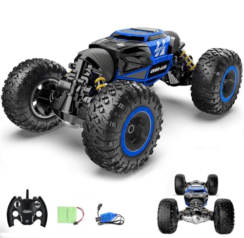 Ferngesteuerte Autos im Maßstab 1:18, RC-Auto, 4WD Transform All Terrains Twist RC-Stunt-Auto, Spielzeugfahrzeug mit wiederaufladbarer Batterie für Jungen und Mädchen(Blue) von Ttrzlrb