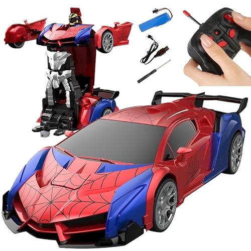 Transform Rc Autos für Jungen 4-12,2,4 GHz Ferngesteuertes Auto Maßstab 1:18 Transformierender Roboter, EIN-Knopf-Verformung 360° Drehung Auto Spielzeug Geschenke von Ttrzlrb