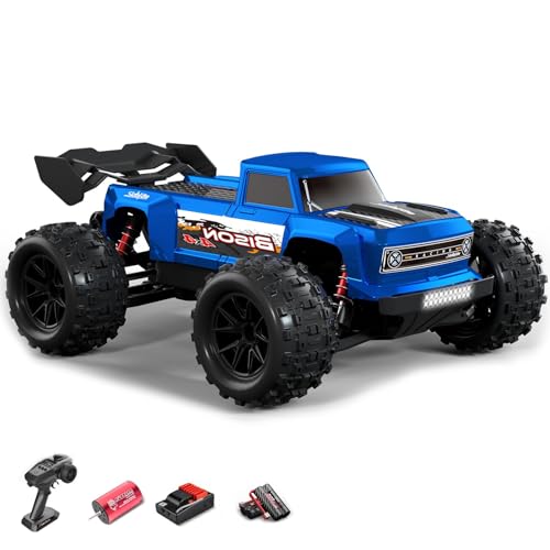 Ttrzlrb 1/16 Auto für 2,4 GHz 4WD 70 km/h Hochgeschwindigkeitsfahrzeuge Vollproportionaler Kurz-Truck, bürstenloses Hochgeschwindigkeits-Bigfoot-Offroad-Modell Spielzeug für Erwachsene(Blue) von Ttrzlrb