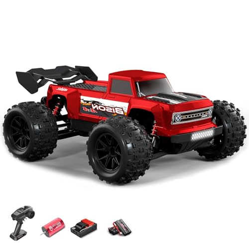 Ttrzlrb 1/16 Auto für 2,4 GHz 4WD 70 km/h Hochgeschwindigkeitsfahrzeuge Vollproportionaler Kurz-Truck, bürstenloses Hochgeschwindigkeits-Bigfoot-Offroad-Modell Spielzeug für Erwachsene(Red) von Ttrzlrb