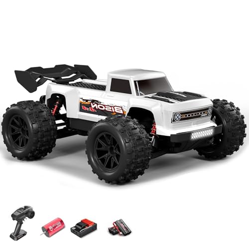 Ttrzlrb 1/16 Auto für 2,4 GHz 4WD 70 km/h Hochgeschwindigkeitsfahrzeuge Vollproportionaler Kurz-Truck, bürstenloses Hochgeschwindigkeits-Bigfoot-Offroad-Modell Spielzeug für Erwachsene(White) von Ttrzlrb