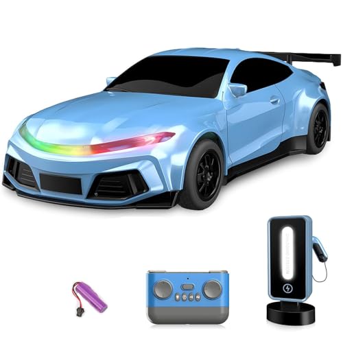 Ttrzlrb Ferngesteuerte Autos für Kinder und Erwachsene, 2,4 GHz 1:16 RC-Auto, schnelles RC-Auto von New Energy Sports, mit Ladestation, automatischem Parken, LED-Lichtern und Sound(Blue) von Ttrzlrb