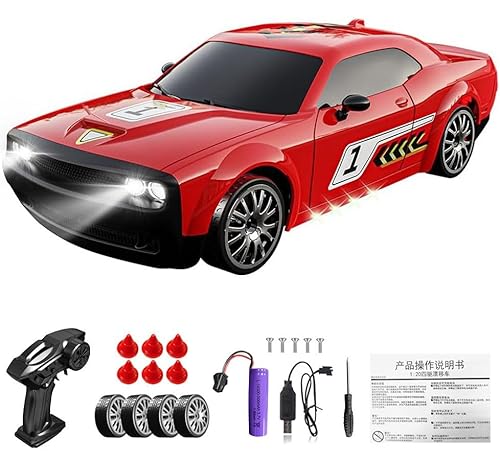 Ttrzlrb Ferngesteuertes Auto, 4WD RC Drift-Auto mit LED-Beleuchtung, Hochgeschwindigkeits-Rennwagen mit proportionaler Drosselklappe für Drift und Rennen, Geschenkspielzeug für Kinder(Red) von Ttrzlrb