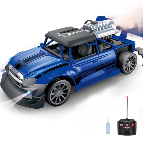 Ttrzlrb Ferngesteuertes Kinderauto ab 3 Jahren, mit auffälligen LED-Scheinwerfern und aufregender Sprühnebelfunktion, tolles Weihnachtsabenteuergeschenk, 1:20(Blue) von Ttrzlrb