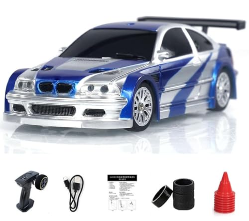 Ttrzlrb Ferngesteuertes Mini-Drift-Auto, 1:43, Rennauto-Spielzeug, Funklichter, Verkehrsleitkegel ohne Gyro, 4WD RC-Fernbedienungsauto-Modellspielzeug(Blue) von Ttrzlrb