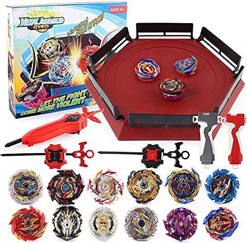 TuKIIE Bey Kinder Spielzeug Kreisel Battling Burst Arena Blade Battle Set, 12 Burst Kreisel 3 Launchers Grip 1 Arena Combat Game, für Kinder ab 6 Jahren von TUKIIE