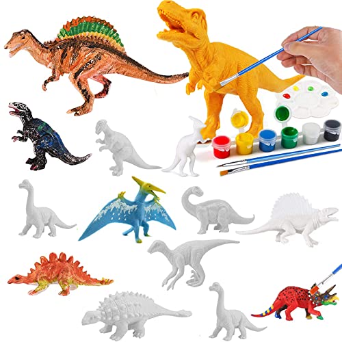 TuYines Dinosaurier Malset für Kinder,Dinosaurier Figuren Bastelset,14pcs 3D Dinosaurier Spielzeug Malsets, Kinder ab 4 5 6 7 8 9 10 Jahre alt Jungen Mädchen,Malen Sie Ihr Eigenes Dino (A) von TuYines