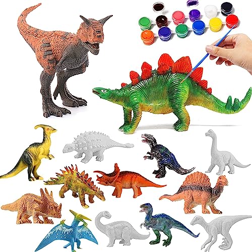 TuYines Dinosaurier Malset für Kinder,Dinosaurier Figuren Bastelset,14pcs 3D Dinosaurier Spielzeug Malsets, Kinder ab 4 5 6 7 8 9 10 Jahre alt Jungen Mädchen,Malen Sie Ihr Eigenes Dino (C) von TuYines