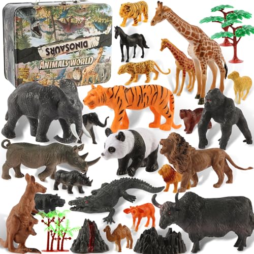 30 Stück Safari Tiere Figuren Set, Realistische Dschungel Tierfigur, Dschungel Wild Wald Spielfiguren Spielzeug, Pädagogisches Lernspielzeug, Wildtiere Spielzeug Set Mit Aufbewahrungsbox von Tubasaya