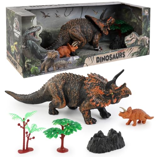 Tubasaya Dinosaurier Figuren Spielzeug, Triceratops Spielzeug Dinosaurier Geschenk ab 3 4 5 6 Jahre, Realistisches Triceratops Dino Figuren Spielzeug, Detailliertes Prähistorisches Spielzeug (010) von Tubasaya