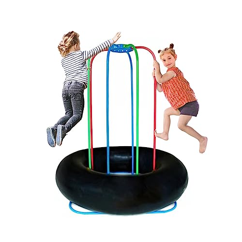 TubeRoo Jump-a-Round Mini Trampolin Indoor Outdoor für Zwei Kinder oder mehr Personen ab 2 Jahre bodentief mit Haltegriff Stangen Bodentrampolin Gartentrampolin aufblasbarer Kindertrampolin Hüpfburg von TubeRoo
