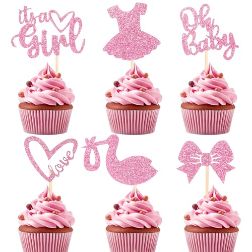 42 Stück Gender Reveal Tortendeko Glitzer Rosa Girl Cake Topper Cupcake Topper Gender Reveal Muffin Deko Geeignet für Geschlecht Offenbaren Parteien, Geburtstagsfeier Dekorationen von Tucnoeu