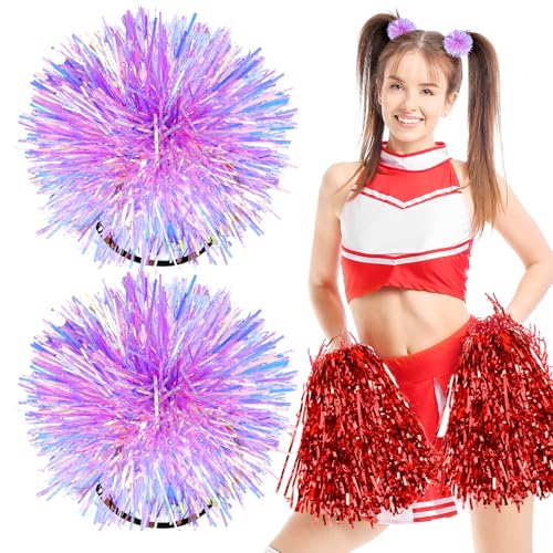 Tucnoeu 2 Stück Violett Glänzendes Tinsel Stirnband Glitzernde Pom Pom Haargummis Cheerleader Pompons Stirnbänder für Damen Geburtstag Cheerleader Auftritt Halloween Weihnachtsfeier(violett) von Tucnoeu