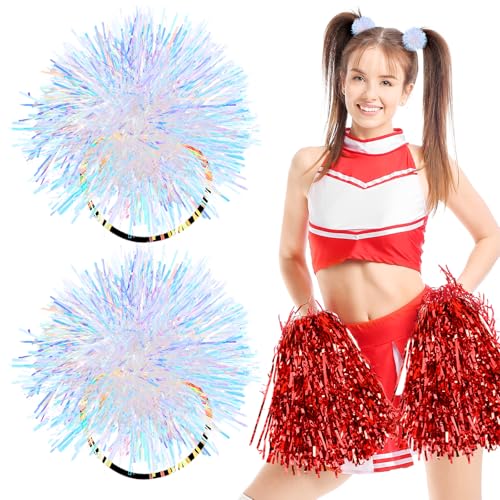 Tucnoeu 2 Stück Weiß Glitzernde Pom Pom Haargummis Cheerleader Pompons Stirnbänder für Damen Geburtstag Cheerleader Auftritt Halloween Weihnachtsfeier(weiß) von Tucnoeu