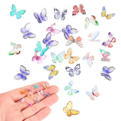 30 Stück Mini Schmetterling Deko aus Harz Bunte 3D Miniatur Schmetterlinge Miniatur Deko Schmetterling Basteln Geeignet für Feengarten Puppenhaus Deko Miniatur-Landschaft Kunsthandwerk Nageldekoration von Tucnoeu