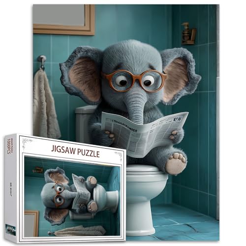 1000 Stück Elefant gehen Toilette Jigsaw Puzzles Erwachsene Tier sehen Zeitung Puzzles Wildlife gehen Toilette Puzzle herausfordernde Familie Aktivität Spiele DIY Craft Puzzle für Home Decor Geschenke von Tucocoo