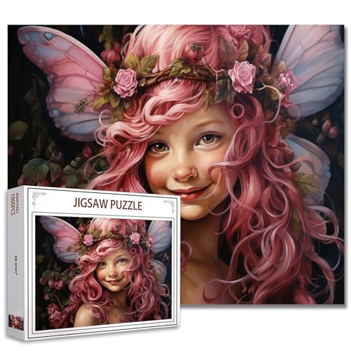 1000 Stück Jigsaw Puzzles für Erwachsene Kleine Mädchen Engel Malerei Jigsaw Puzzle Rosa Kranz Flügel Puzzles für anspruchsvolle Familie Aktivität Spiel Mädchen Blumen Kunst DIY Puzzle Wanddekoration von Tucocoo