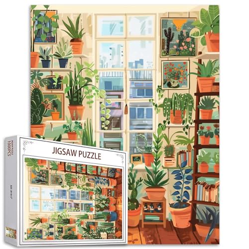 1000 Stück Jigsaw Puzzles für Erwachsene Tropische Pflanzen Malerei Jigsaw Puzzle Sukkulenten Kaktus Puzzles für herausfordernde Familie Aktivität Spiel Grün Homeplants Kunst DIY Puzzle Wanddekoration von Tucocoo