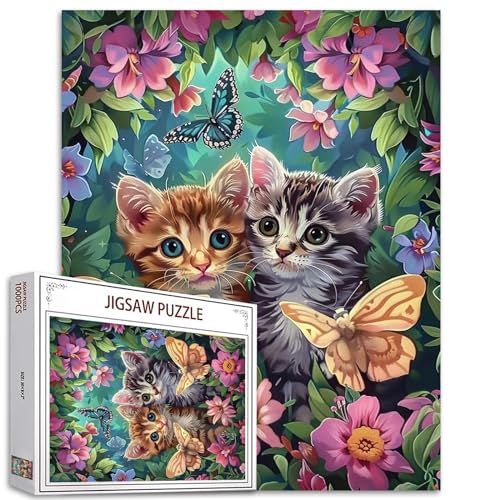 1000 Stück Puzzles für Erwachsene Tier Zwei Katzen Malerei Jigsaw Puzzle Tropische Blumen Puzzles für anspruchsvolle Familie Aktivität Spiel Wildlife Paar Kunst DIY Puzzle Wanddekoration Geschenke von Tucocoo