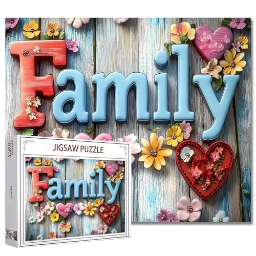 1000 Stück Puzzles für Erwachsene Vibrant 3D Familie Zeichen mit Herzen Blumen Jigsaw Puzzle Liebe Familie 1000 Stück Puzzles anspruchsvolle Familie Aktivität Spiel Bunte Wanddekoration DIY Puzzle von Tucocoo