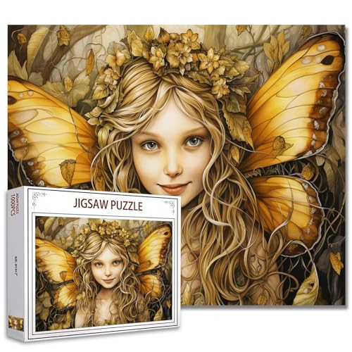 1000 Stück Puzzles für Erwachsene kleines Mädchen Engel Malerei Jigsaw Puzzle Mädchen mit Kranz Puzzles für anspruchsvolle Familienaktivität Spiel Mädchen Blumen Kunst DIY Puzzle Wanddekoration von Tucocoo