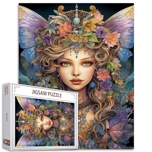 1000 Teile Flower Fairy Girl Puzzles für Erwachsene Modernes Porträtpuzzle für herausfordernde Familienspiele, farbenfrohe Puzzles für dekorative Geschenke von Tucocoo